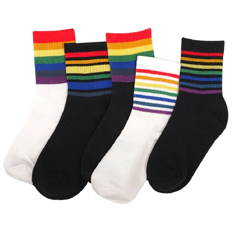 

Long Thermo Socks Women's Funny Happy Harajuku Cotton Socks With Prints Rainbow Stripe Hip Hop Christmas Gift Female Winter