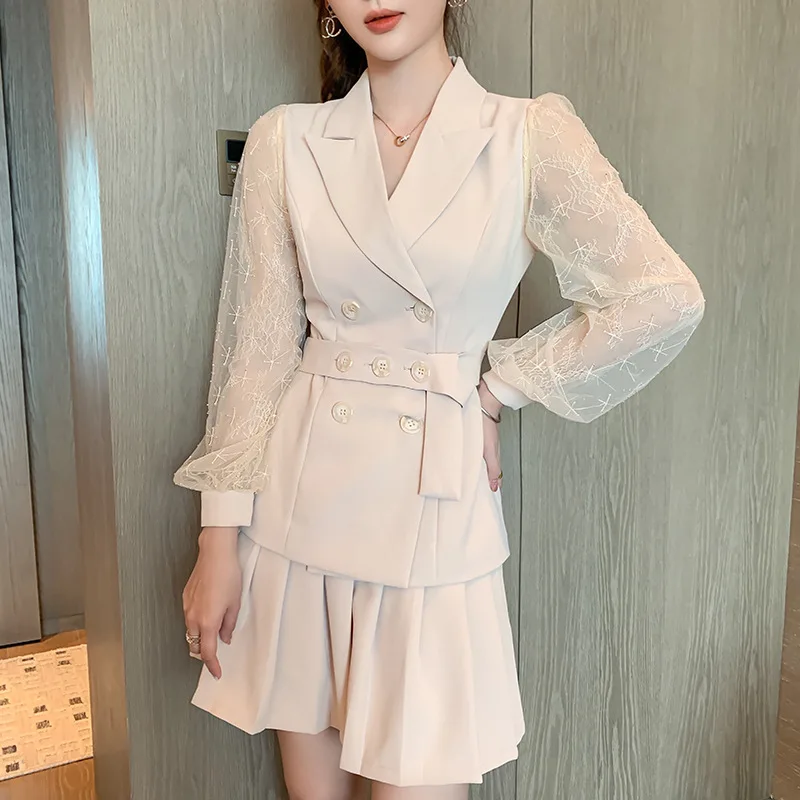 

Small suit female 2020 autumn suit jacket pleated skirt two-piece Office Lady Polyester Single Button Turn-down Collar
