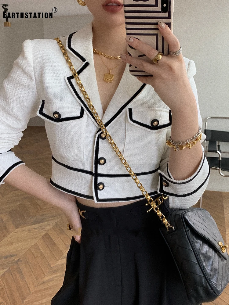 Бесплатная доставка контрастного Цвет лацкан с высокой талией Маленькое