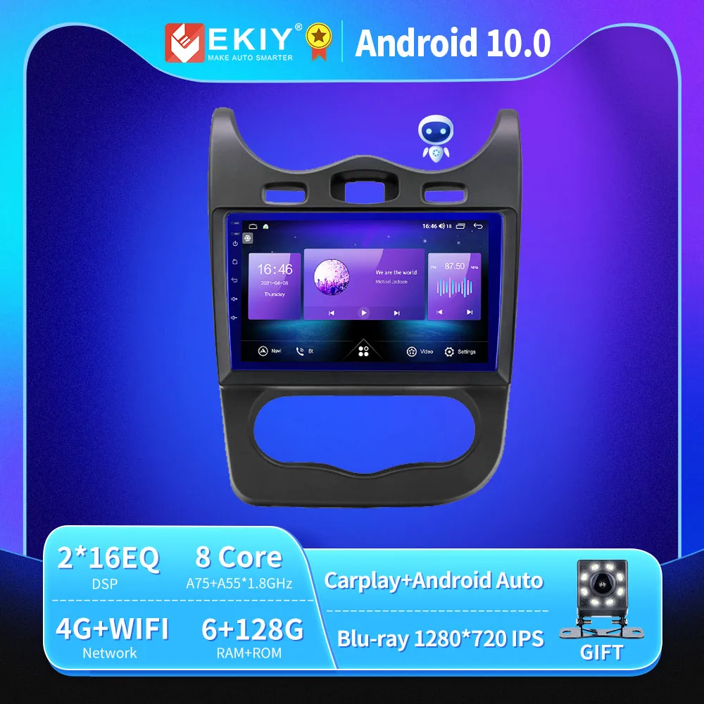 

EKIY Android 10 Car Radio For Renault Sandero 2013-2014 Autoradio Blu-ray 1280*720 IPS/QLED Multimedia Player Navi GPS No 2 Din