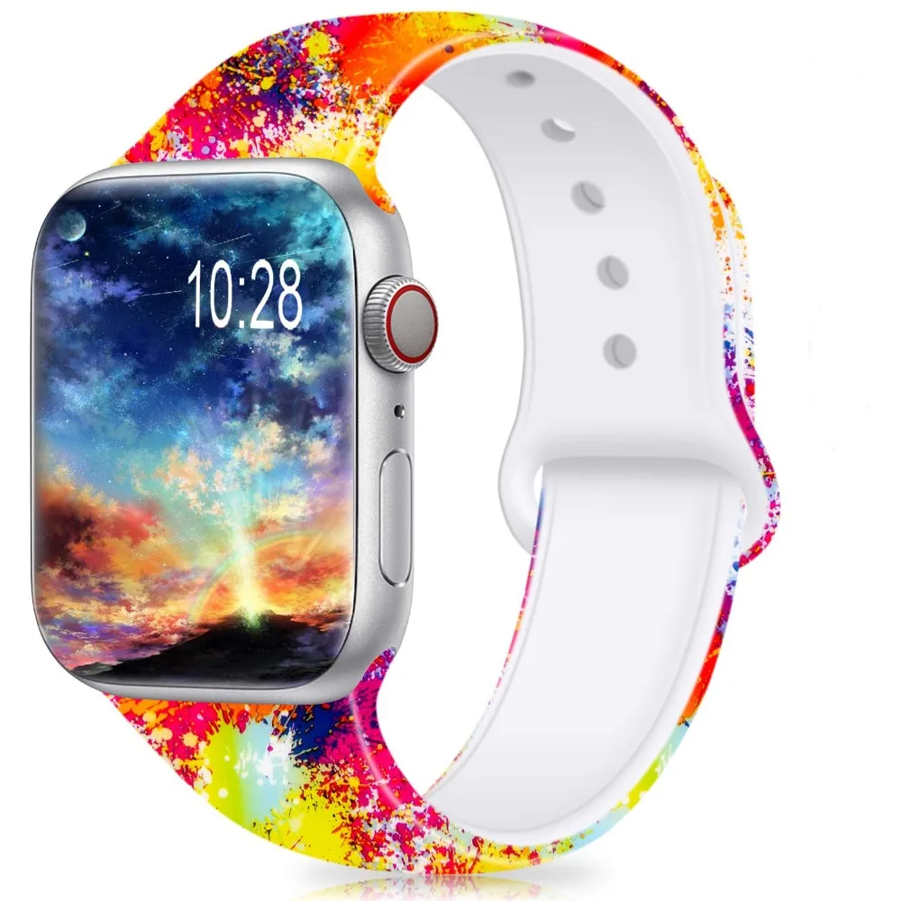 Ленты с цветами для Apple Watch 38 мм 40 мм 42 мм 44 мм, леопардовые силиконовые Печатные Сменные браслеты для iWatch серии 5 4 3 2