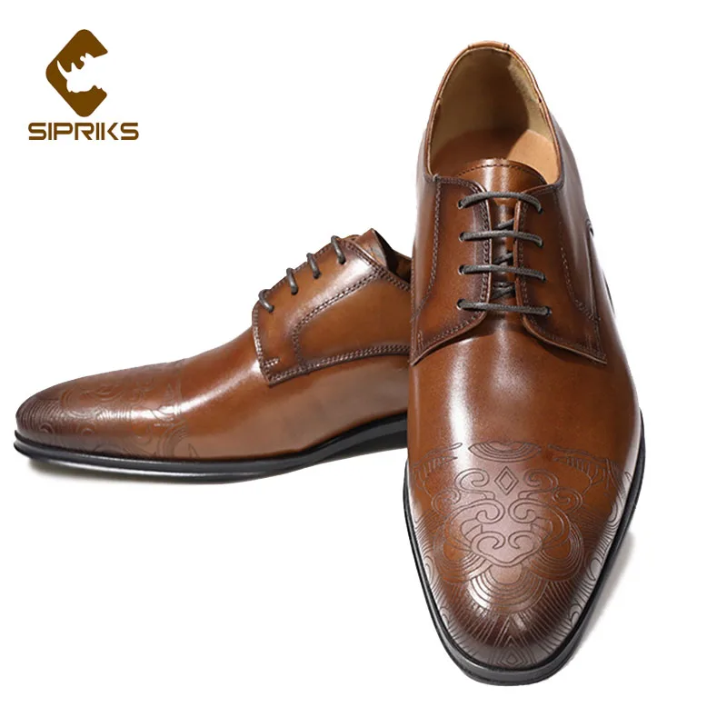 Sipriks Decent Shoes Men Original Cow Leather Rubber Chaussure Homme Costume Elegance Wedding Grooms Brown Black 44 | Обувь