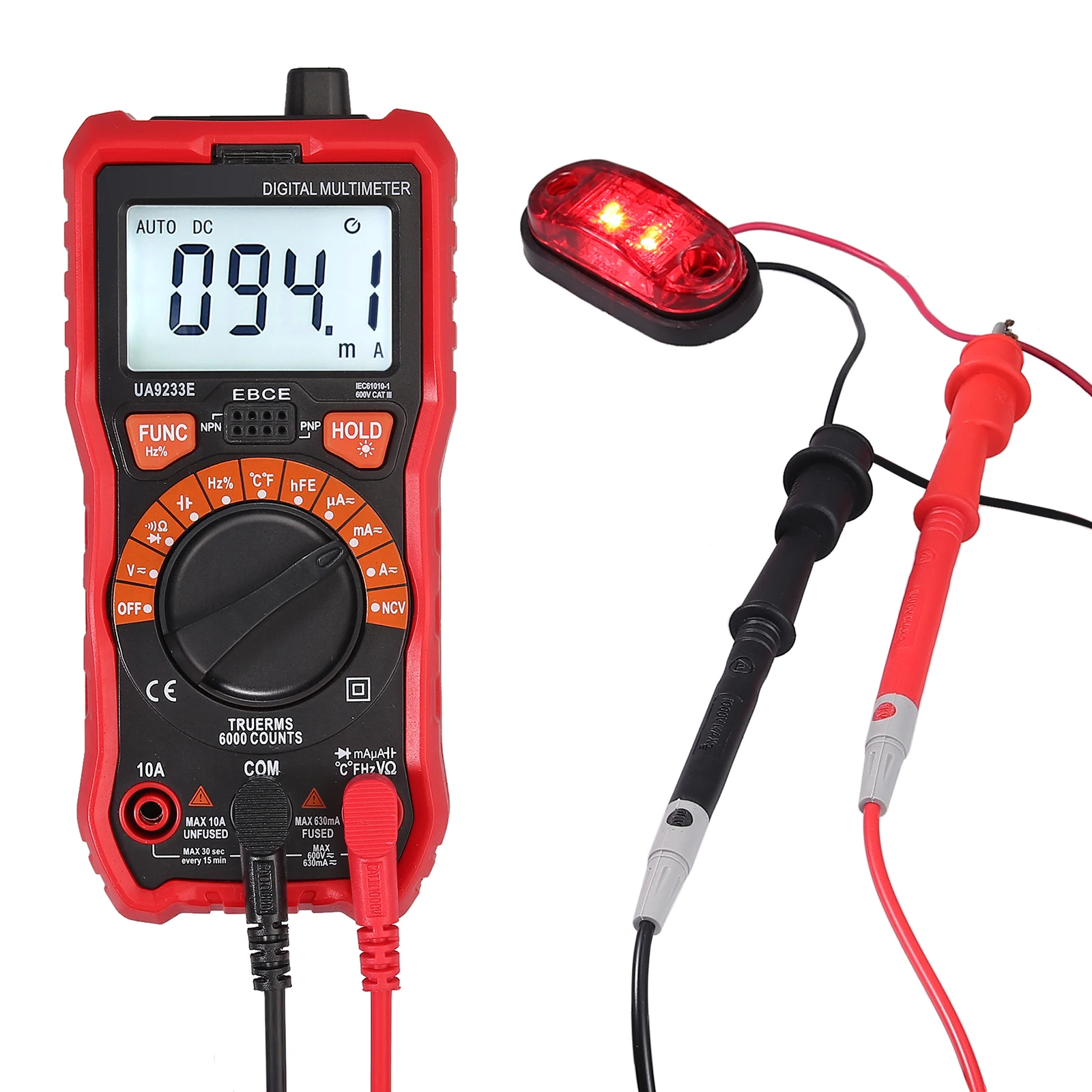 

Proster Digital Multimeter 6000 Counts True RMS Auto Ranging NCV AC/DC Voltage Current Resistance Backlight Multi Tester UA9233E