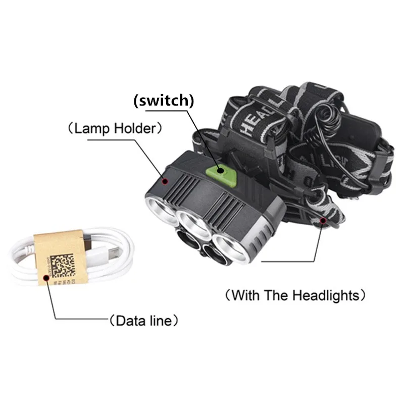 Налобный фонарь 10000lm 3T6 + 2 светодиодный USB налобный 6 режимов наружный охотничий