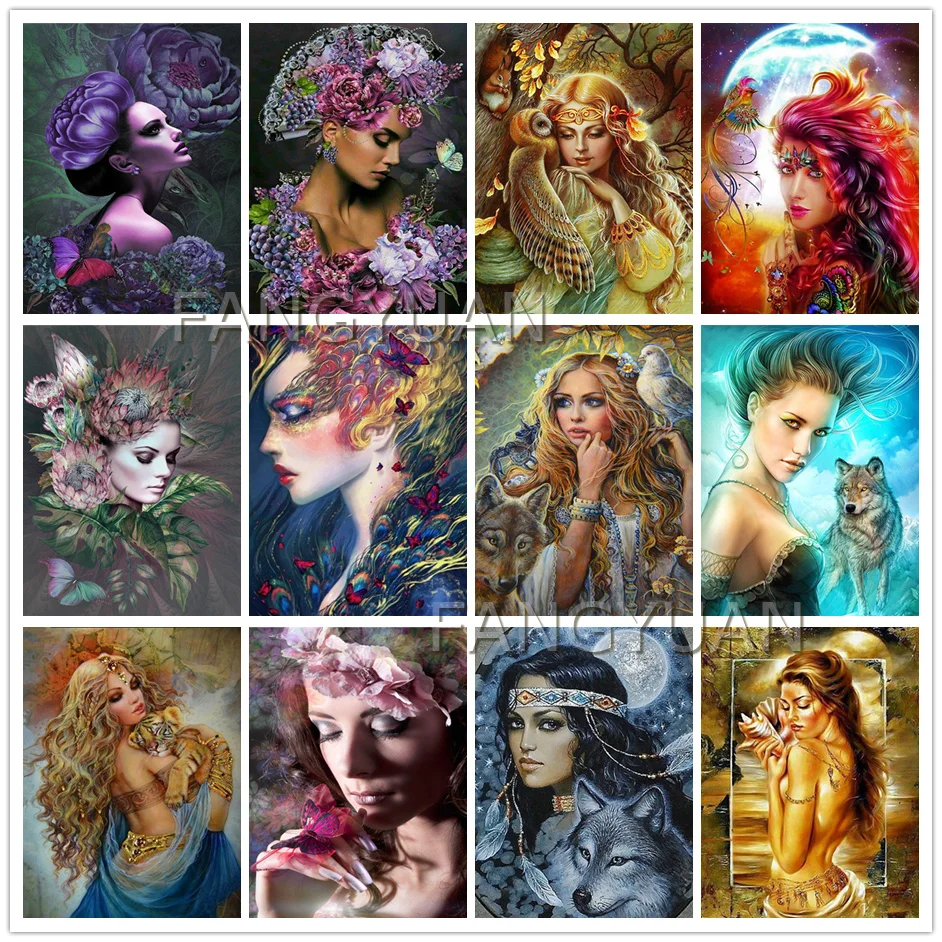 

Diy 5D Diamond Painting Woman Animal Diamond Embroidery Full Square Round Drill Mosaic Cross Stitch Accessories Rhinestone Craft