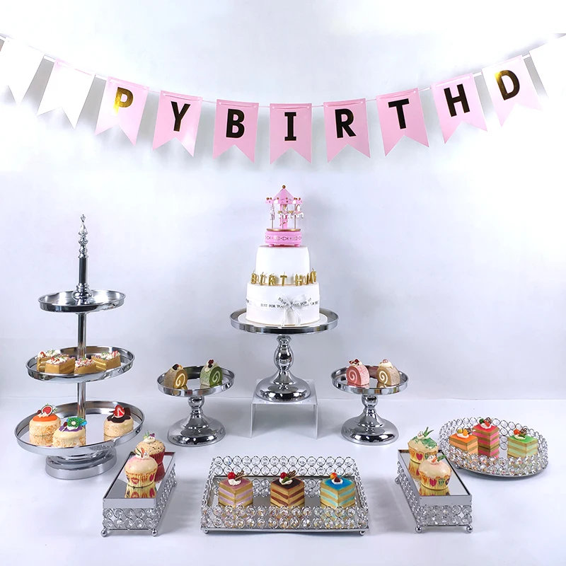 6-9pcs electroplate silver cupcake wedding cake stand mirror barware decorating cooking tools bakeware set party dinnerware | Дом и сад