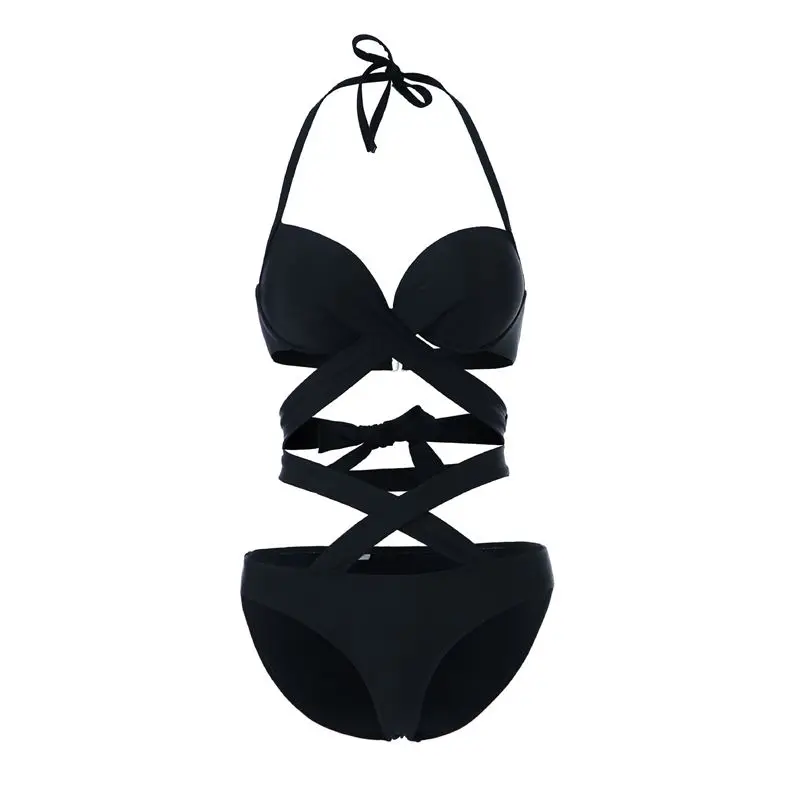 

4 Colors Solid Bikini Women Swimsuit Push up the split swimsuit Low Waist Summer Biquini Halter Two Pieces Female Bathing Suit