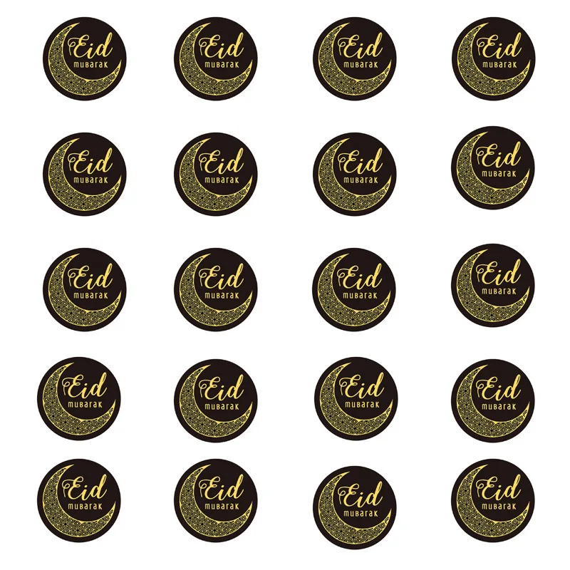 

120pcs Black Eid mubarak stickers Ramadan Eid Mubarak Gift Box Label Paper Bag Seal Sticker Ramadan Kareem Al-Fitr Decoration