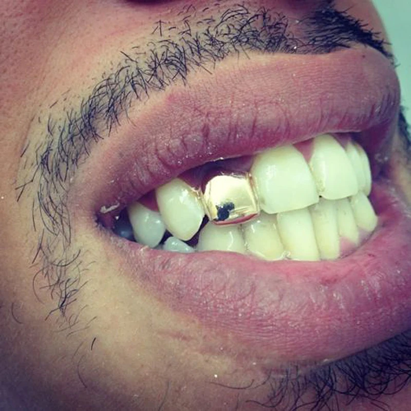 Новый пользовательский маленький золотого цвета с одним зубом грильц хип хоп - Фото №1