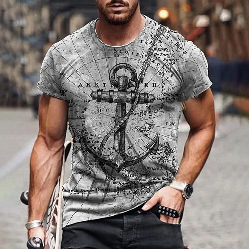 

Men's T Shirts 3D Printing Vintage Sailor Anchor Nautical Artistic Unique High Quality Short Sleeve Plus Size Oversized Tees