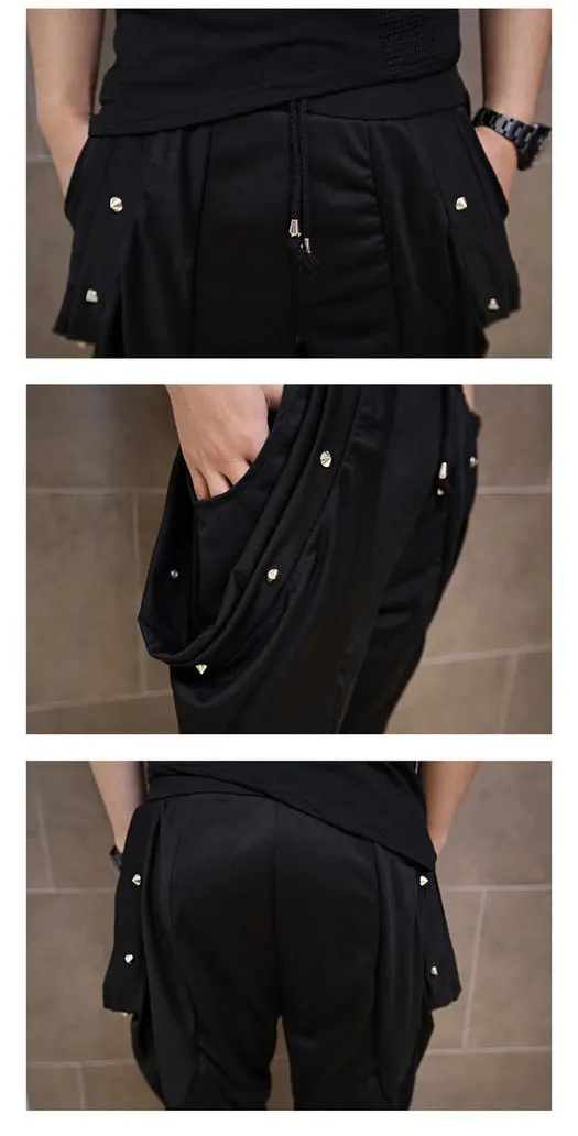 Мужские брюки Idopy в стиле панк готика уличный стиль черные штаны с заклепками