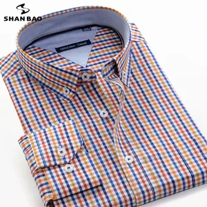 Рубашка мужская в клетку, с длинным рукавом, 100% хлопок, 2021