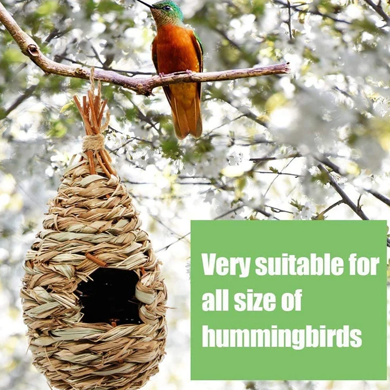 

3 Pcs bird Houses,Hand-Woven Natural Hanging Nests,Outdoor Cage Shelter Hideaway for Finches&Canaries