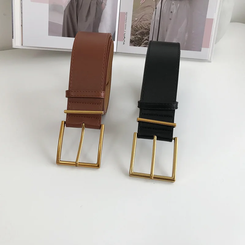 

Women's Fashion Black Wide Belt Square Pin Buckle Imitation leather Waist Strap Decorative Coat Dress Simple Dress Waistband