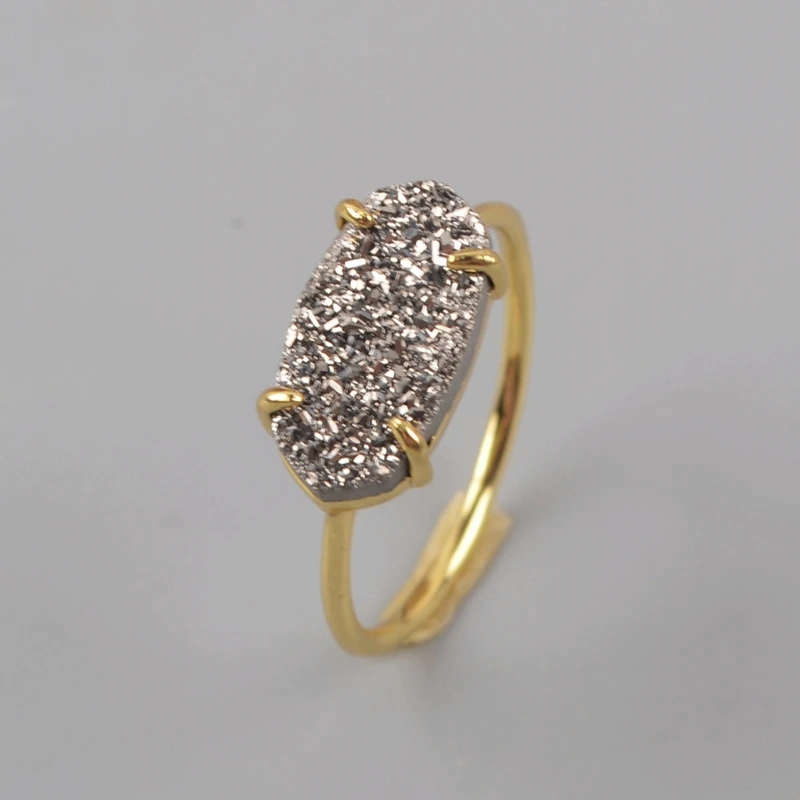 silver druzy Натуральные Агаты Druzy женские кольца цвета Drusy Fasion кольцо Kendra Кольца Драгоценные камни камень черный белый серебряный девушки кольцо дропшиппинг - Цвет основного камня: silver druzy