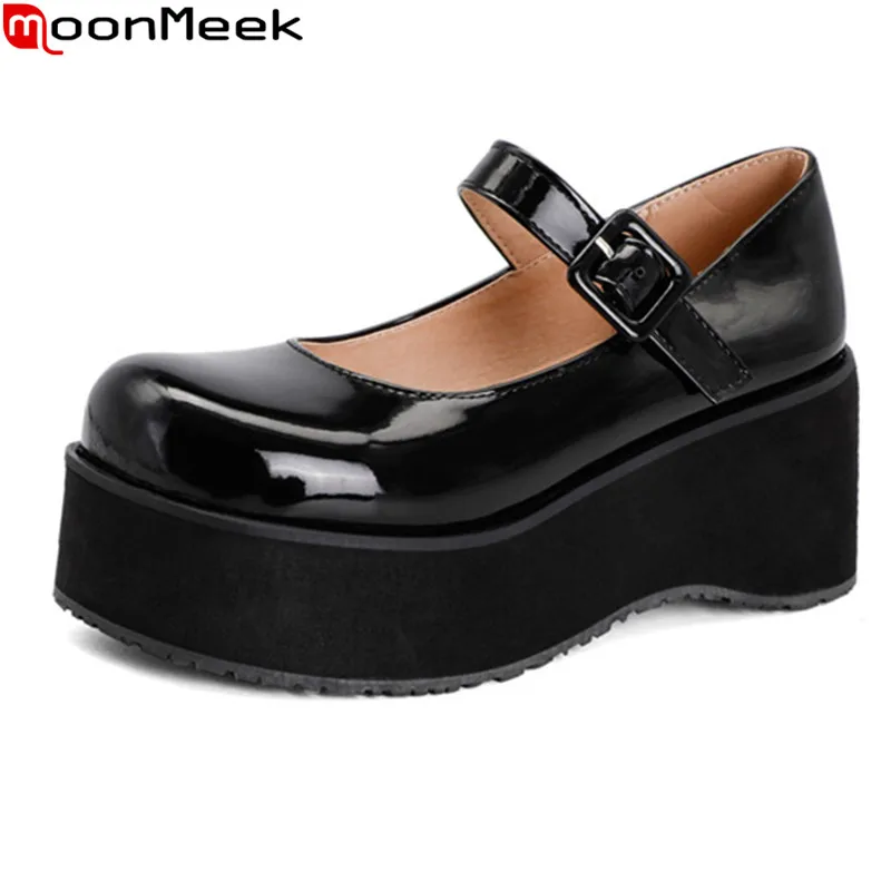 

MoonMeek 2021 Big Size 34-48 Fashion Women Pumps Patent Leather High Heels Shoes Spring Summer Black Color Party Shoes