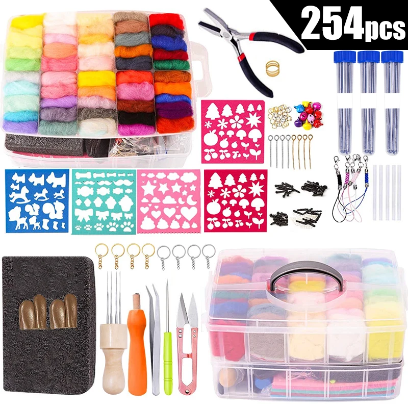 

LMDZ 50 Colors Complete Needle Felting Tools Kit for DIY Craft Animal Home Decoration Holiday Gift Needle Material Bag Pack Felt