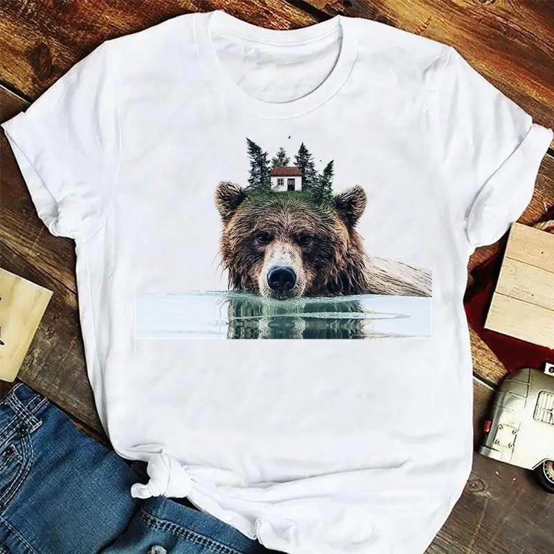 

Women Fashion 90s Forest Short Sleeve Printing Summer Tshirts Fashion Clothes Graphic T Top Lady Print Female Tee T-Shirt