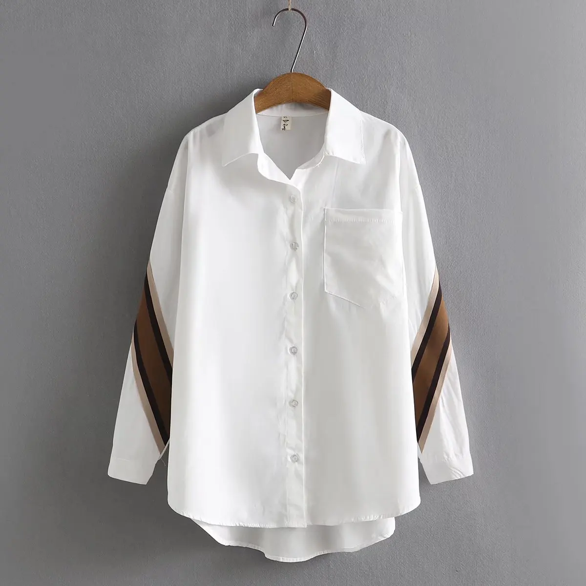 

Women's oversize shirt turn-down collar loose woman blouses 2022 plus size spring autumn Mid-length white navy Female clothing