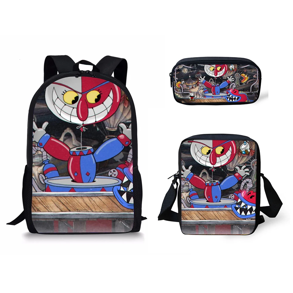 HaoYun Cuphead Mugman School Bags For Teenagers Boys Girls Cartoon Game Backpack Mochila Student Book Bag Set 3PCs School Bag