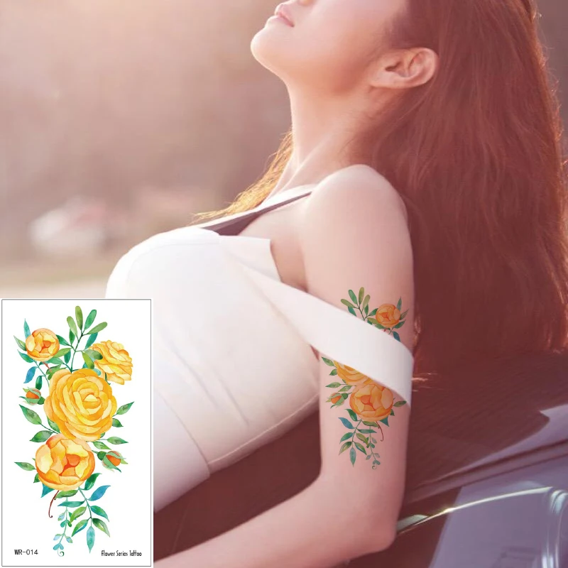 Акварельная Татуировка-наклейка желтая роза дизайн солнечный стиль водостойкая