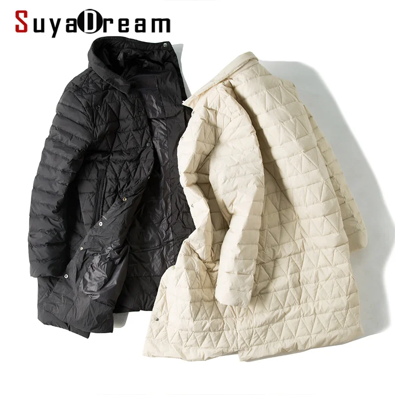 SuyaDream женские тонкие пуховые пальто стеганые с отложным воротником Длинные