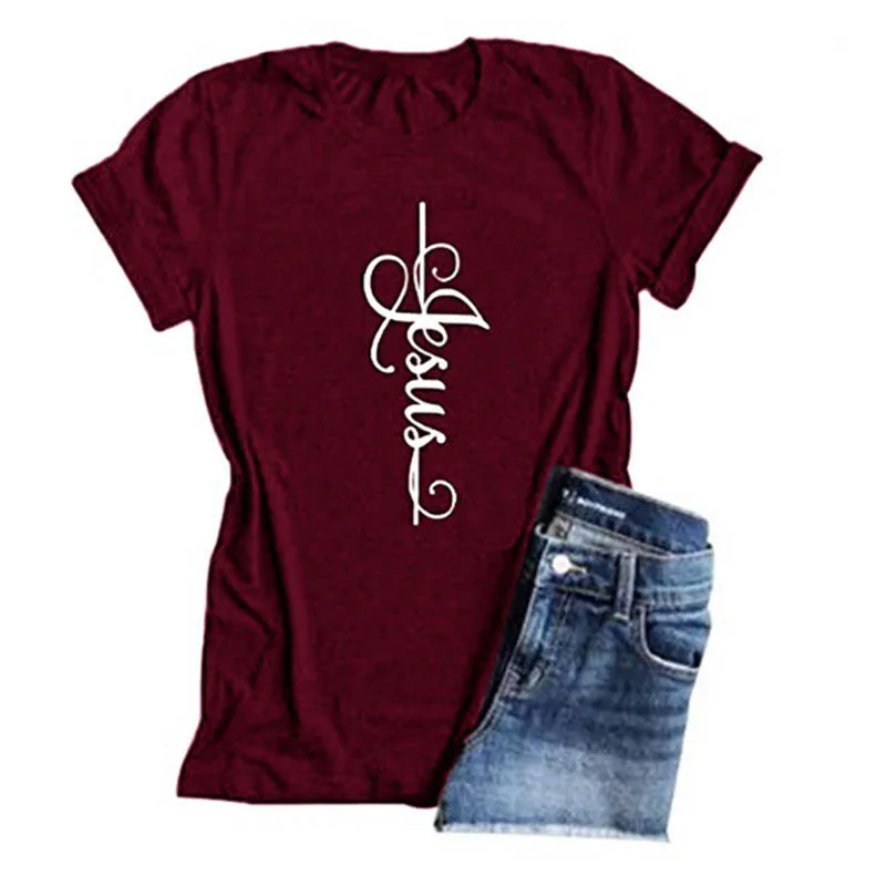 Женская футболка с надписью Jesus Cross летняя повседневная принтом в стиле Харадзюку