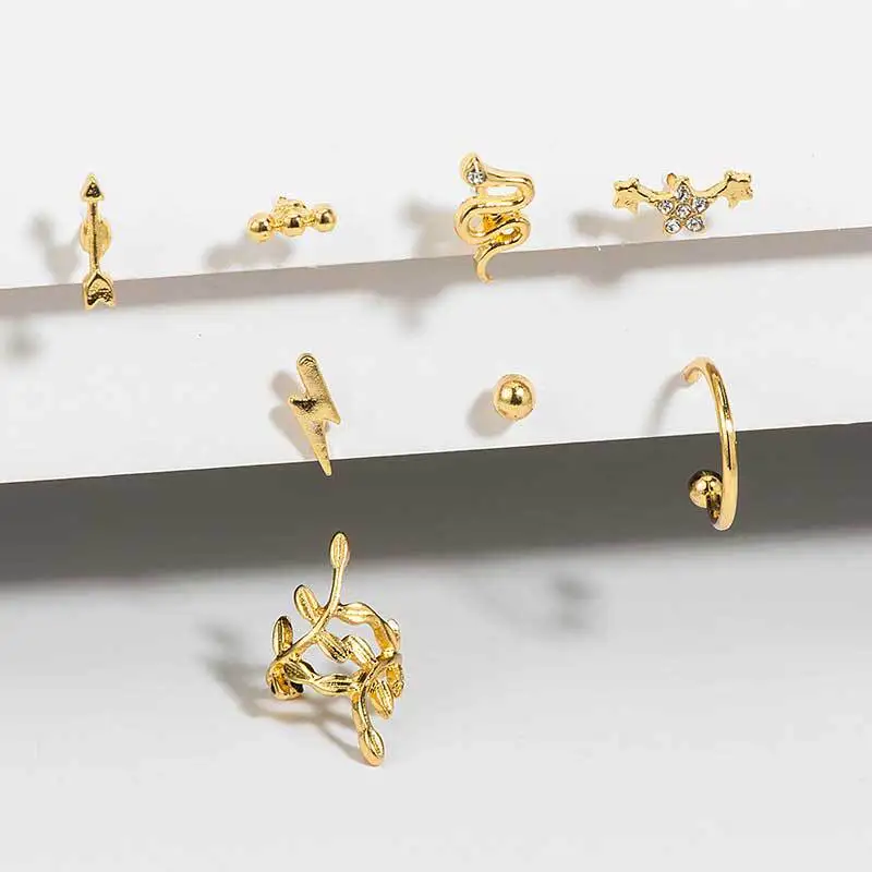 Простые женские серьги со стрелой звездой змейкой листом молнии Золотые клипсы