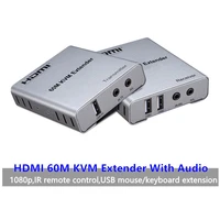 kvm hdmi extender usb mousekeyboard extension 60m by cat56rj45lanutp network cableir controltxrx 3 5mm rl audio output
