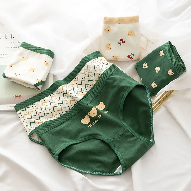 

2021 Women's Cotton Underwear Japanese Cute Briefs Mid Waist Seamless Underpants Cute Cartoon Panties Female Cotton Lingerie