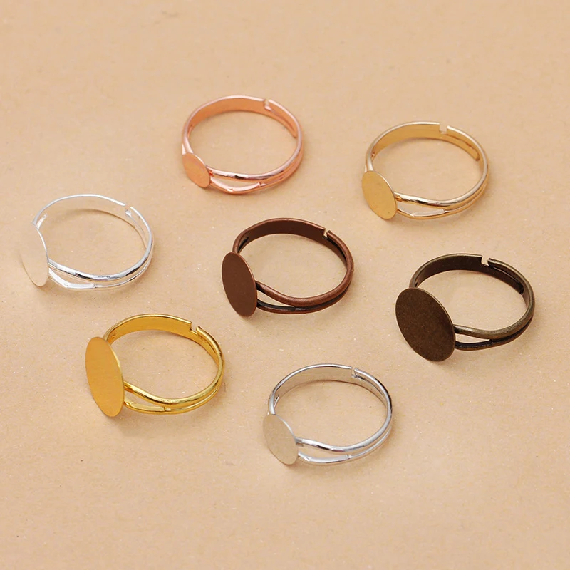 

Mibrow 10pcs/lot 7 Colors 6/8/10/12mm Copper Blank Ring Base Settings Fit Round Flatback Cabochon Ring Base Cameo Jewelry Making