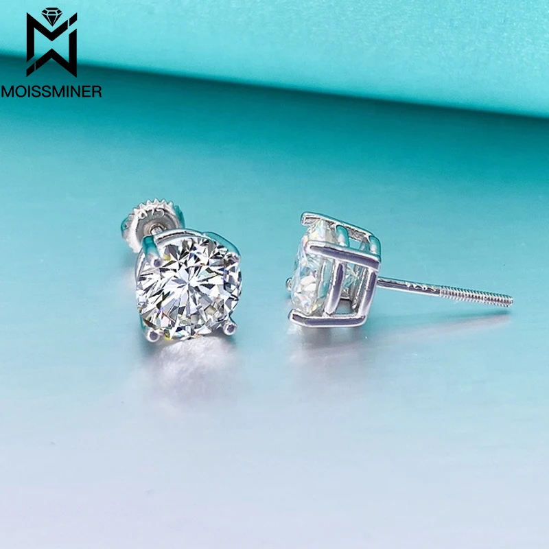 3-8.0MM Moissanite S925 Classic Earrings Silver Iced Out Real Diamond Ear Studs For Women Men High-End Jewelry Pass Tester