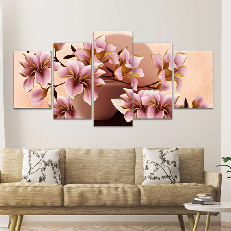 

Wallpaper Frame Painting 5 Pieces Red Flower Knife Wall Art Pictures Frame Kitchen Restaurant Decoration Living Room