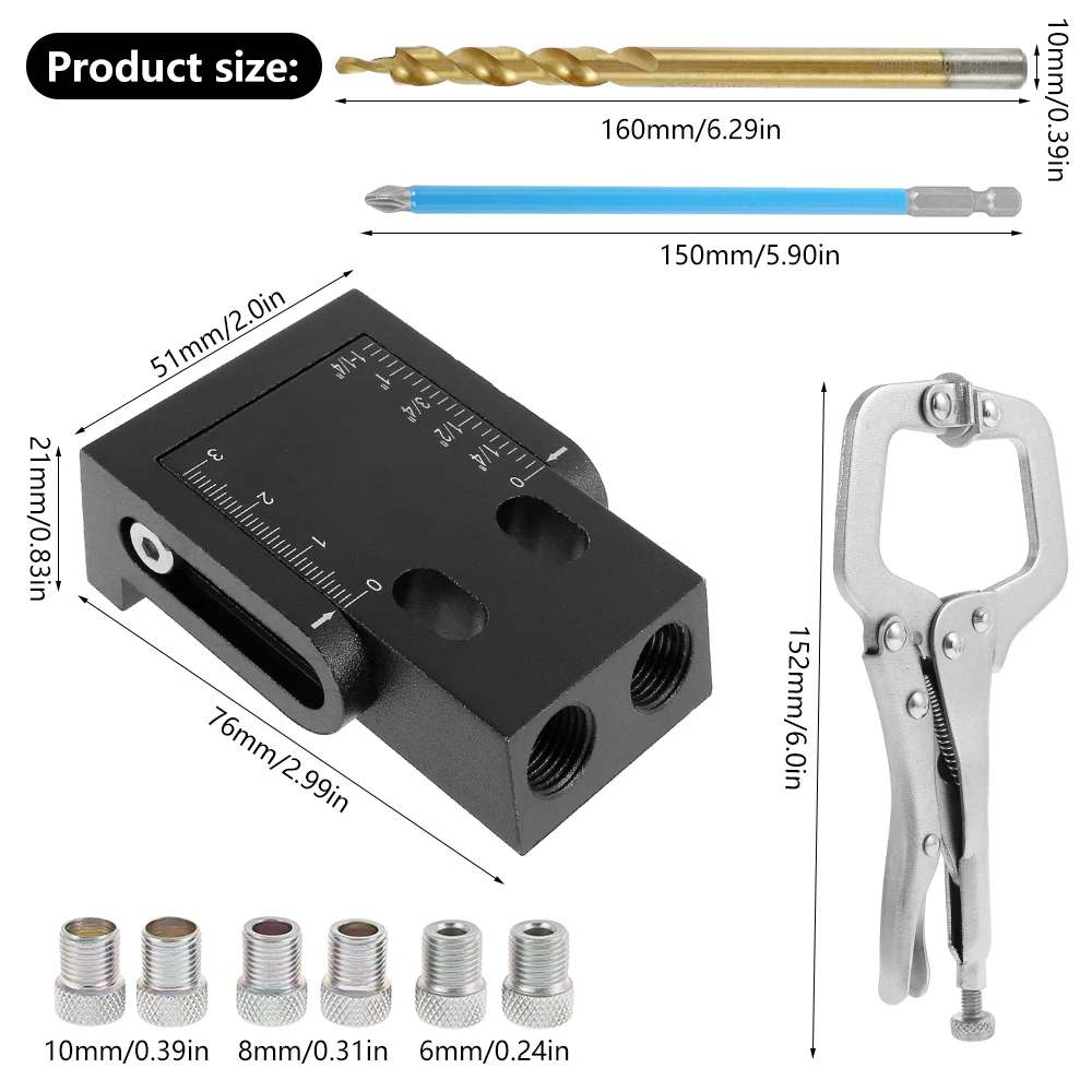 

39 Pcs Pocket Hole Jig Kit 15 Degree Adjustable Oblique Hole Holder Woodworking Inclined Hole Fixer Puncher Locator Drill Bit