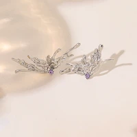 lolita silver butterfly liquid metal asymmetric purple sparkling diamond earrings womens earrings
