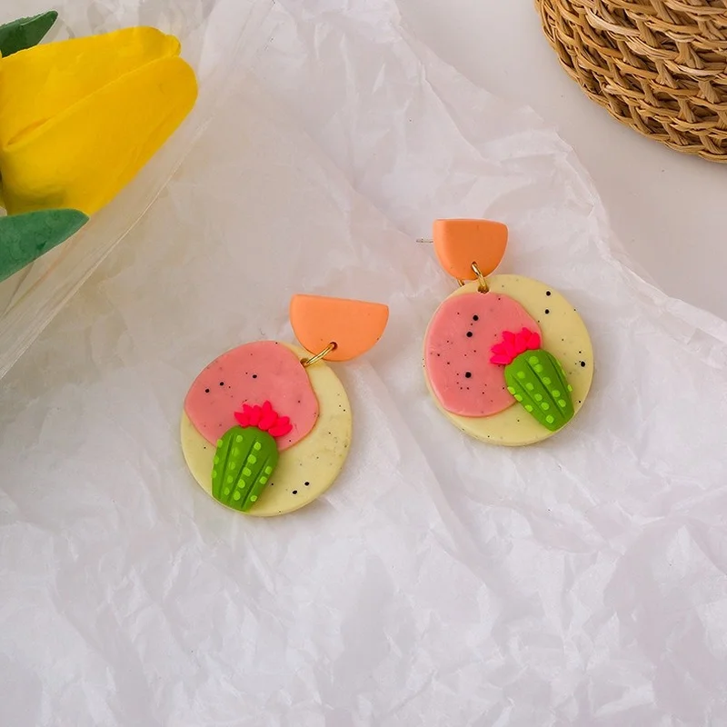 Женские серьги-подвески VSnow корейские летние круглые серьги из полимерной глины