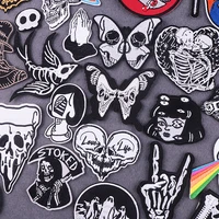 black and white patches on clothes punk stickers hippie iron on patches for clothing thermoadhesive patches skull cloth patch