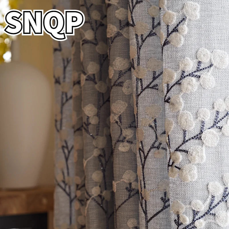 Fresh Simple Modern American Curtains for  Living Room Bedroom  Window Embroidered Cotton and Linen Blackout Curtains (0)