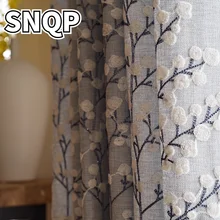 Fresh Simple Modern American Curtains for  Living Room Bedroom  Window Embroidered Cotton and Linen Blackout Curtains (3)