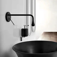 nordic simple basin hot and cold water faucet all copper black water drop creative wall mounted washbasin single hole faucet