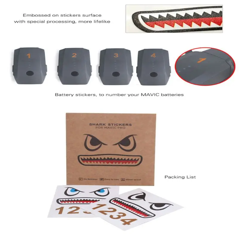 

Mavic Mini Mavic Air Body Sticker Aircraft Shark Sticker Adhesive Decals Skin Mavic Pro /Mavic 2/Mavic Air 2 Accessories