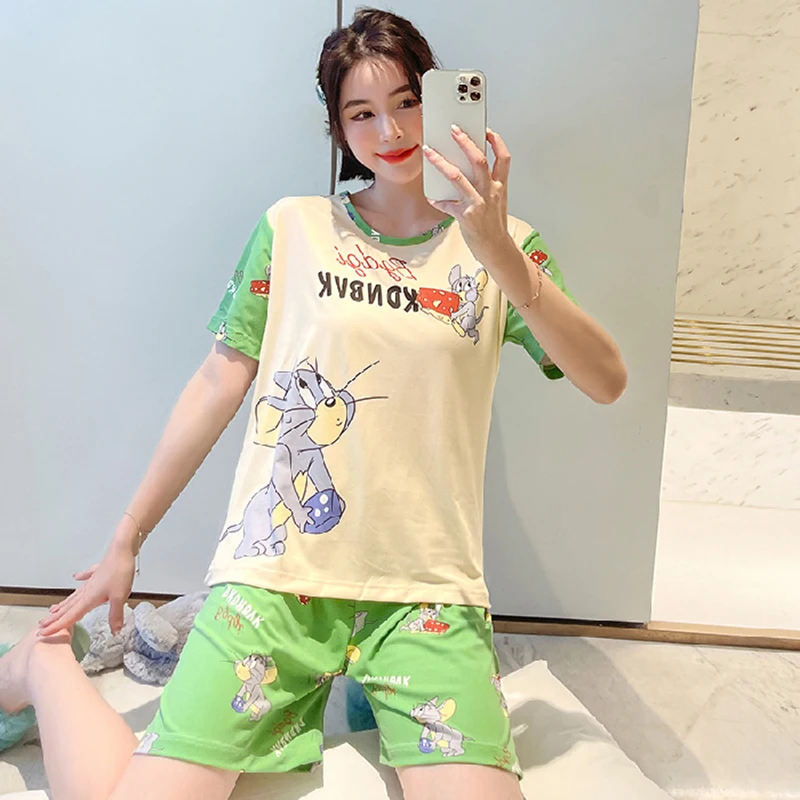 

Summer Pajamas for Women Strawberry Pajama Set Short-sleeved Shorts Sleepwear Loose and Fat 5XL Pajamas 2021 Ladies Home Service