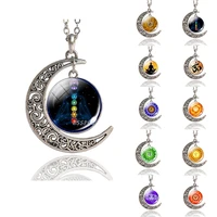 7 chakra pendant yoga meditation necklace vintage handmade chakra crescent moon necklace buddhism indian jewelry women