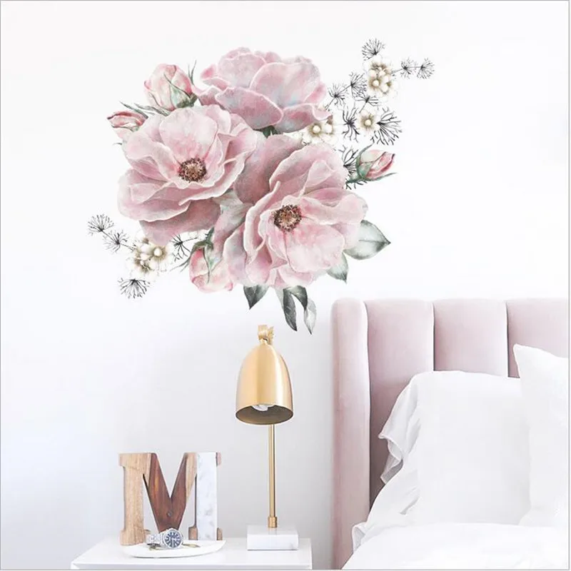 

1PCS Pink Big Peony Flower Wall Stickers For Livingroom Home Beautification Decorative Waterproof Wallpaper 30*60CM