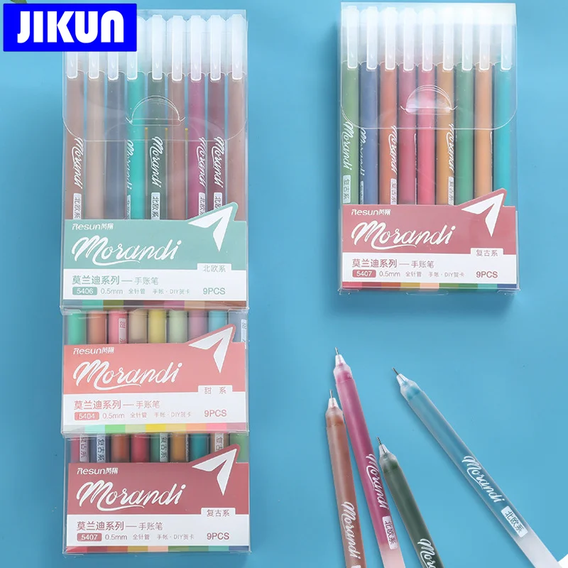 

JIKUN 9pcs/set Morandi Pens Set Multi Color Gel Ink Pens Vintage Marker Liner 0.5mm Ballpoint Stationery Gift Office School