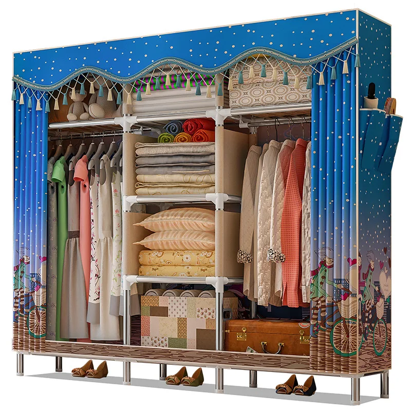 

Cloth Wardrobe 25MM Steel Pipe Bold Reinforcement Simple Wardrobe Assembly Double Large Cloth Wardrobe Clothes Organizer