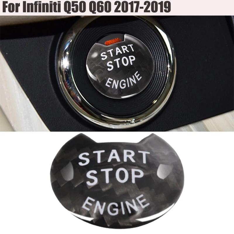 

Car Interior Stickers Engine Start Stop Push Button Cover Trim Accessories Stickers For Infiniti Q50 Q60 2017-2019 Carcon Fiber