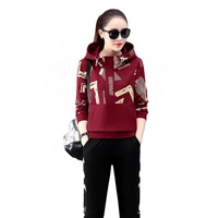 2022 sports two piece sets suit women loose size springautumn printing running wear 2 piece set hooded young clothing fashion