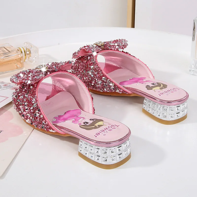 Мини-тапочки с пайетками для девочек пляжная обувь детские Нескользящие тапочки