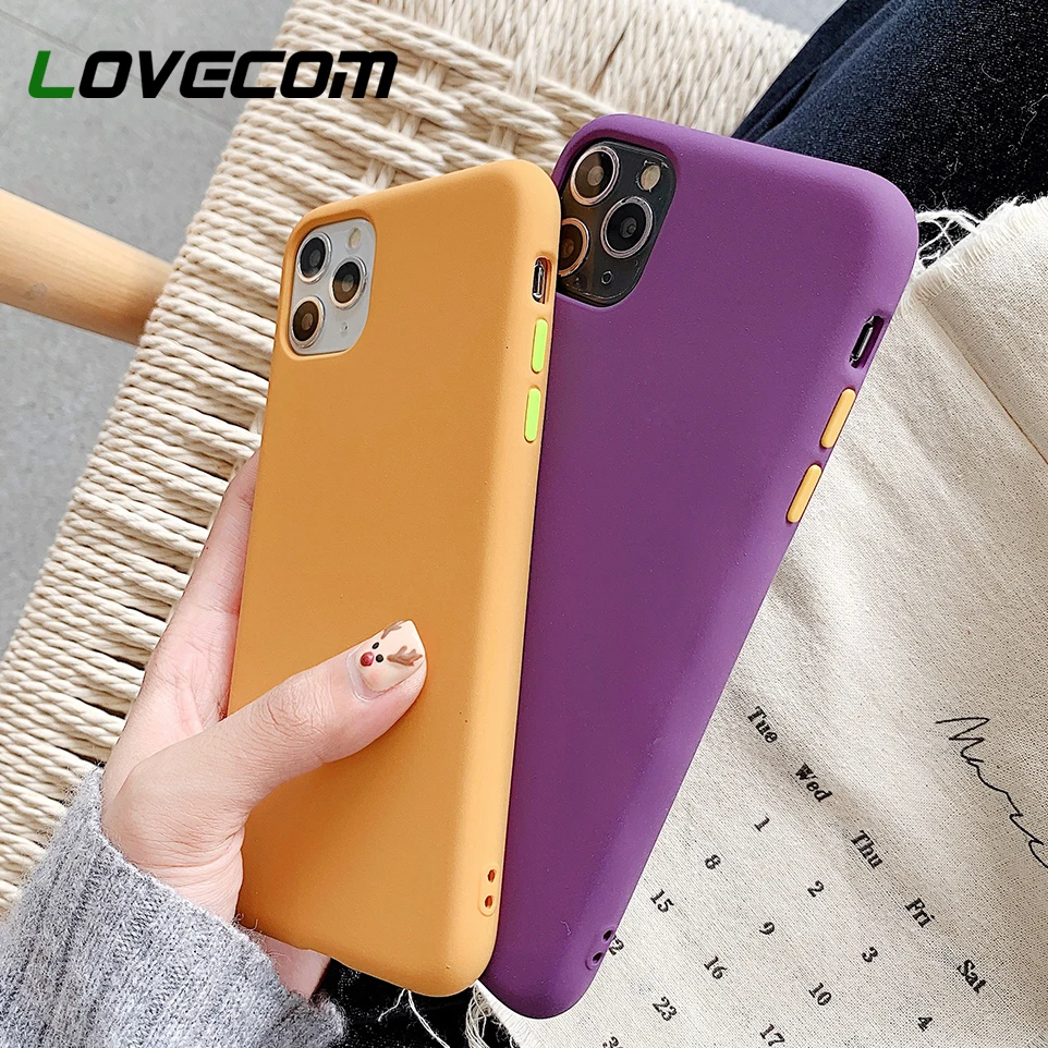 Solid Color Yellow Phone Case For iPhone 11 Pro Max XR X XS 7 8 6 Plus Soft TPU Matte Cover With 4 Random Buttons | Мобильные